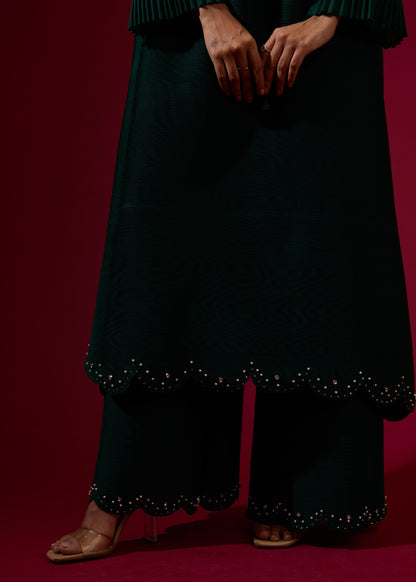 Emerald Green Pleated Pearl Tunic Set