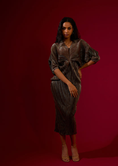 Kiara Batwing Metallic Dress - Red Wine