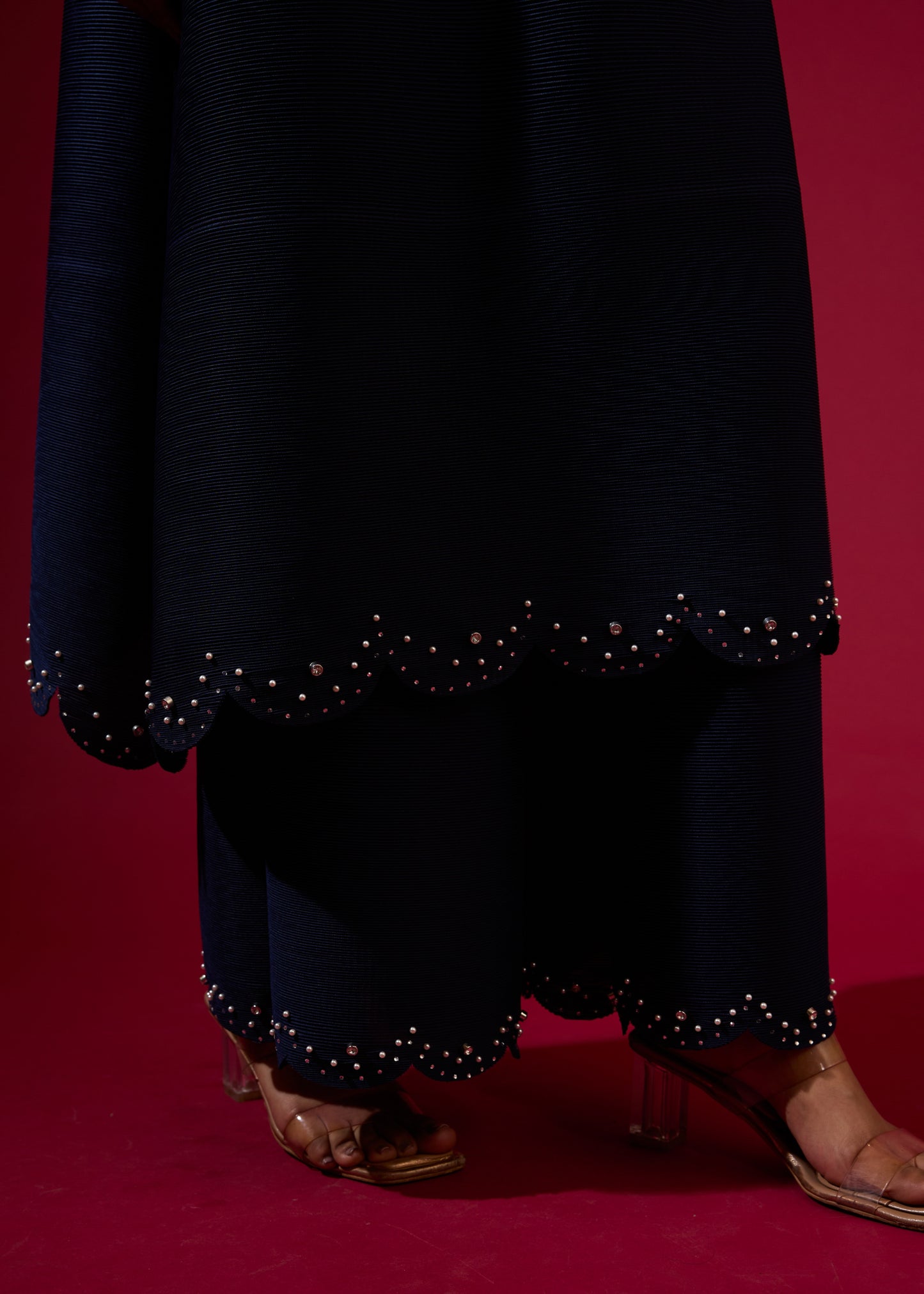 Ensemble tunique plissé vert à perles