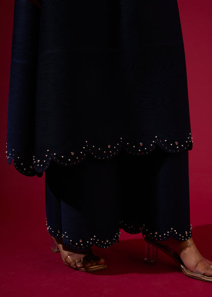 Ensemble tunique plissé vert à perles