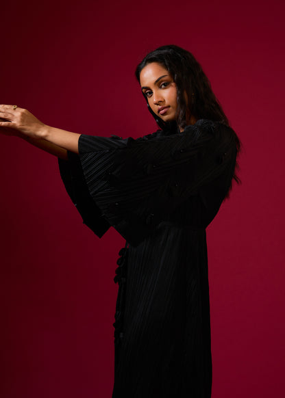 3D Flora Swing Dress - Black