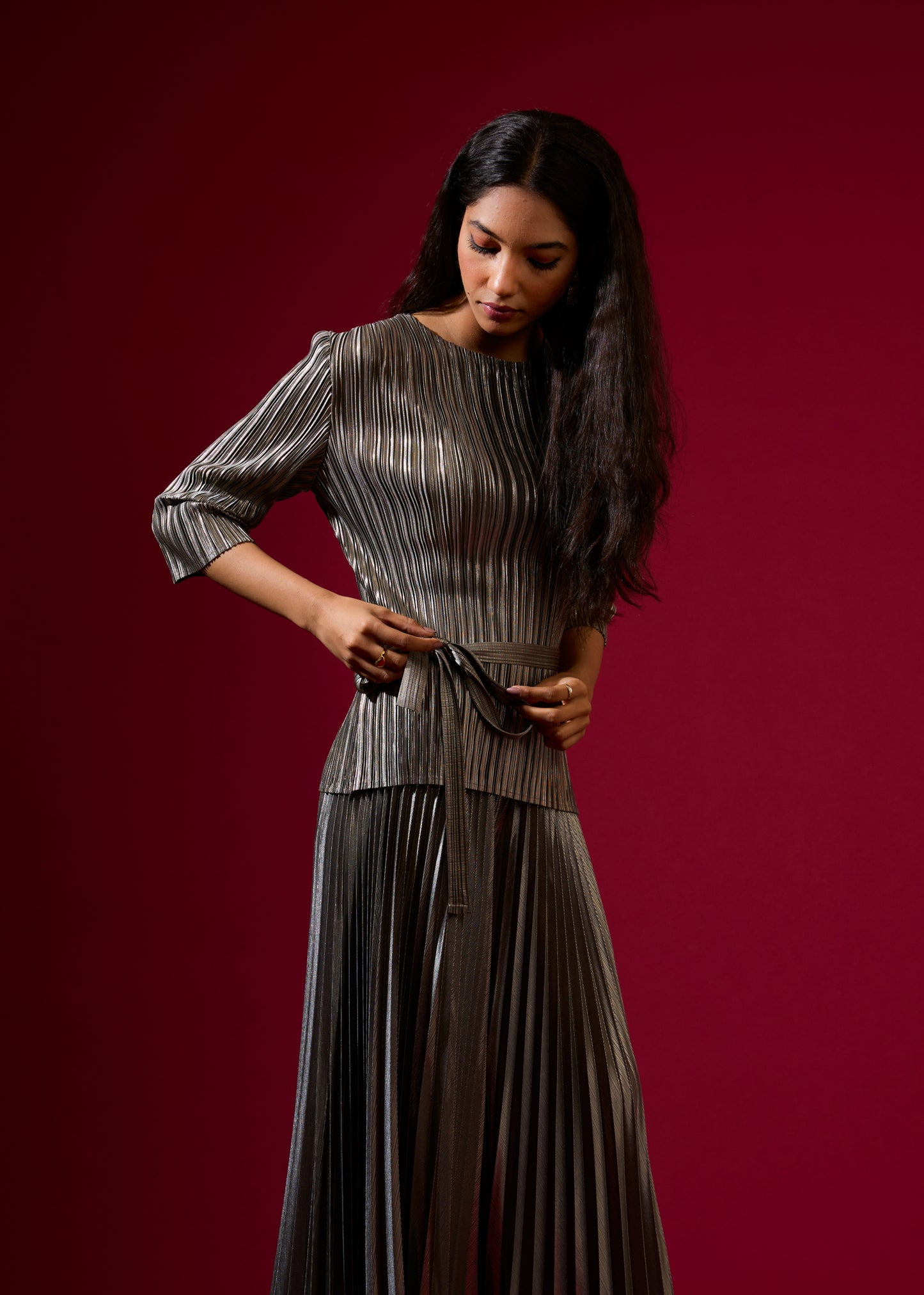 Chloe Metallic Coord Set - Grey