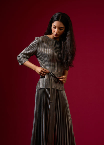 Chloe Metallic Coord Set - Grey