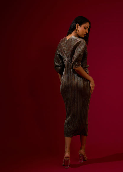 Kiara Batwing Metallic Dress - Red Wine