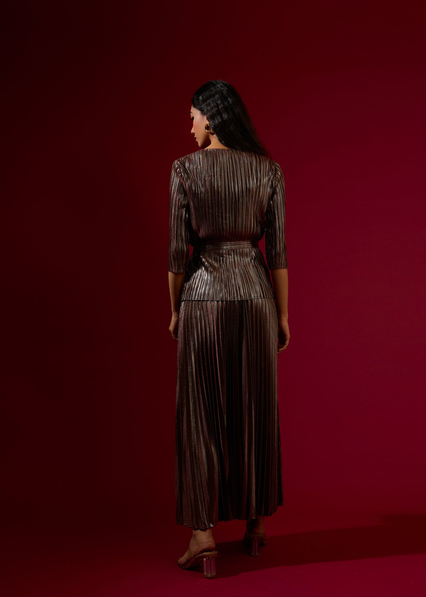 Chloe Metallic Coord Set - Burgundy