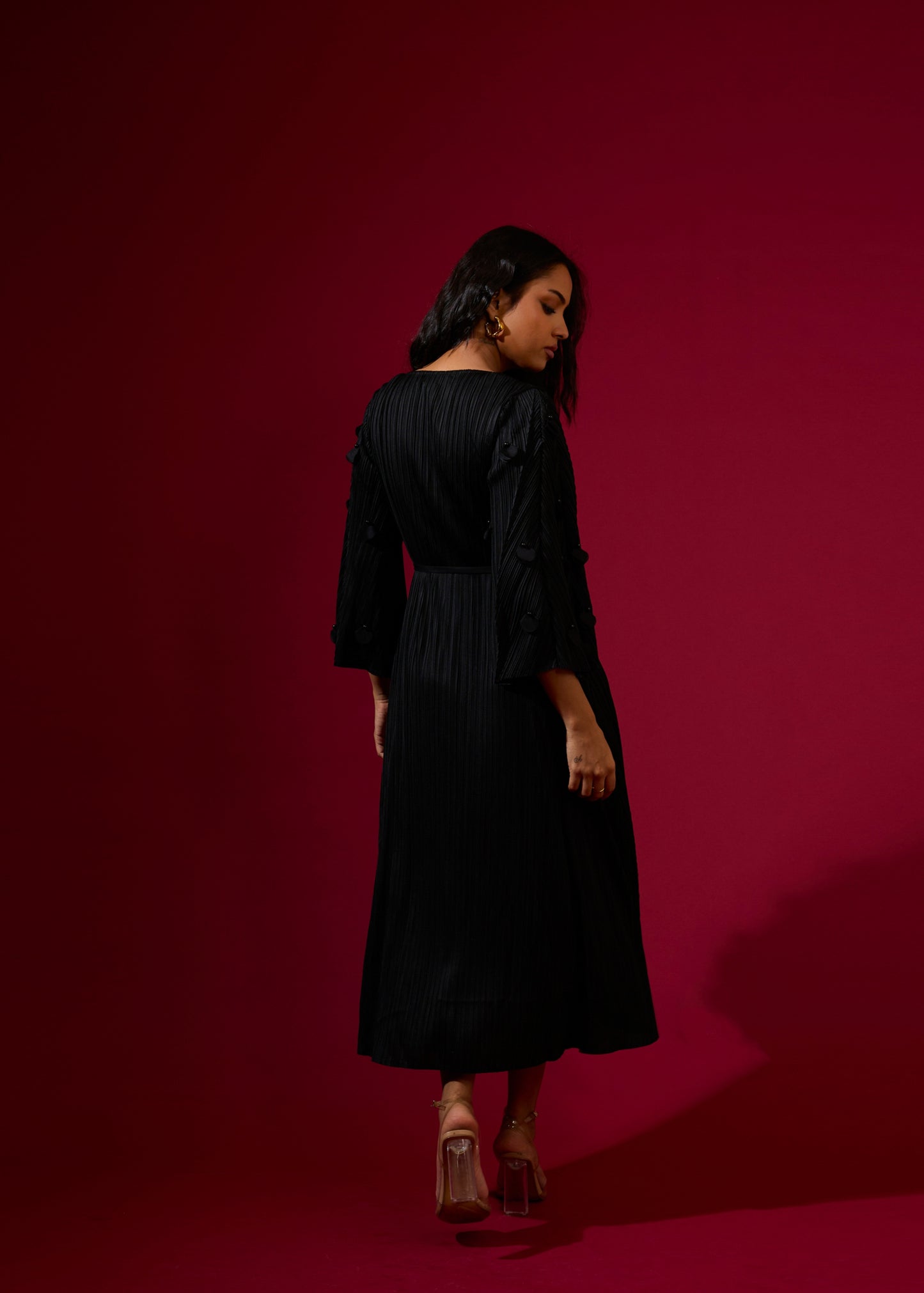 3D Flora Swing Dress - Black