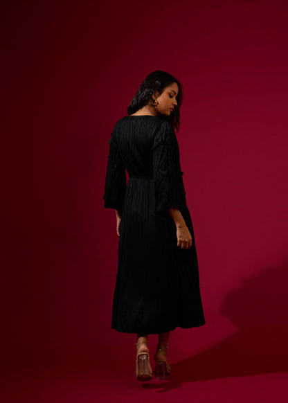 3D Flora Swing Dress - Black