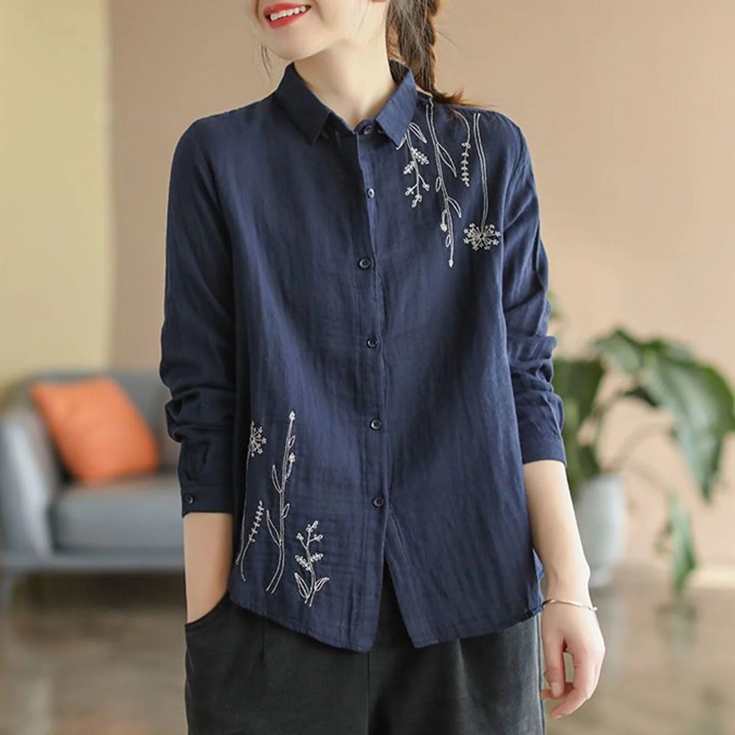 Spring Navy Linen Shirt