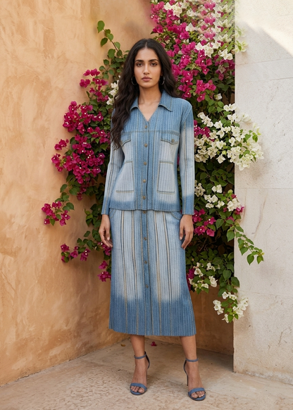 Ava Denim Skirt set - Blue