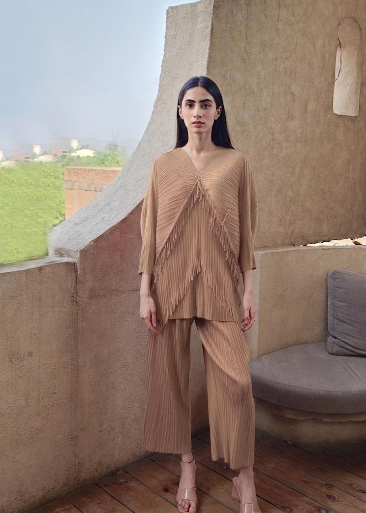 Ensemble coordonné à franges beige