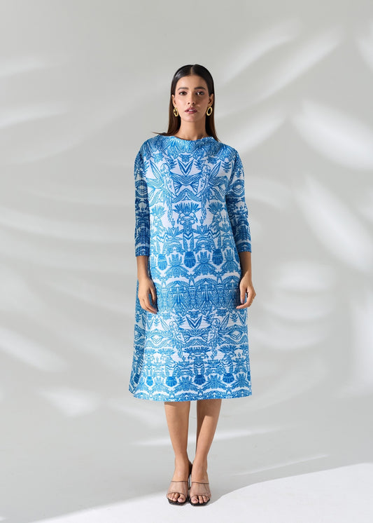Blue Printed Ferro Dress with belt