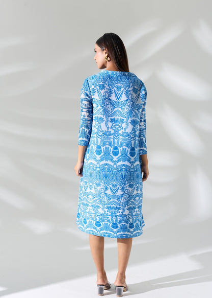 Blue Printed Ferro Dress with belt