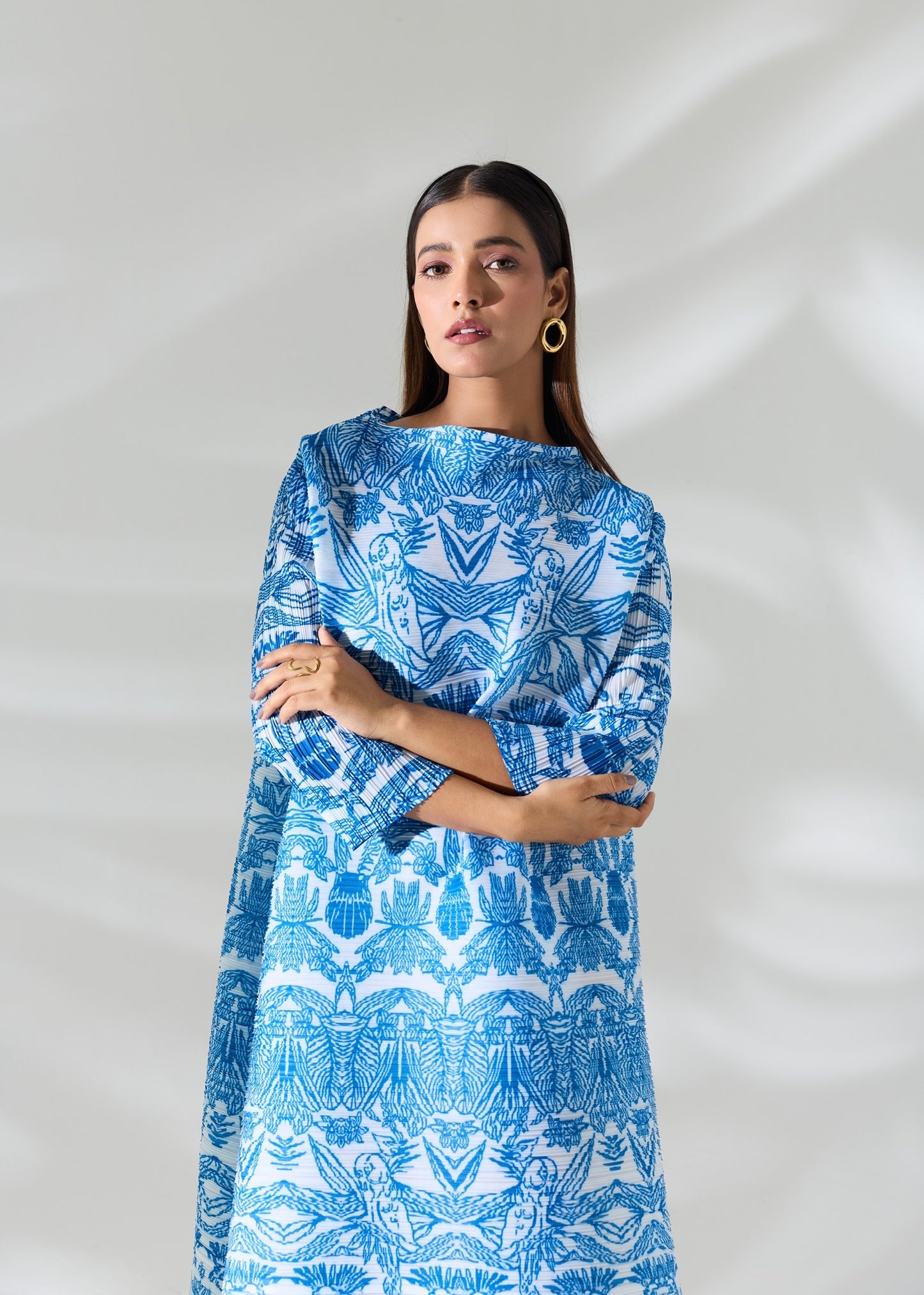 Blue Printed Ferro Dress with belt