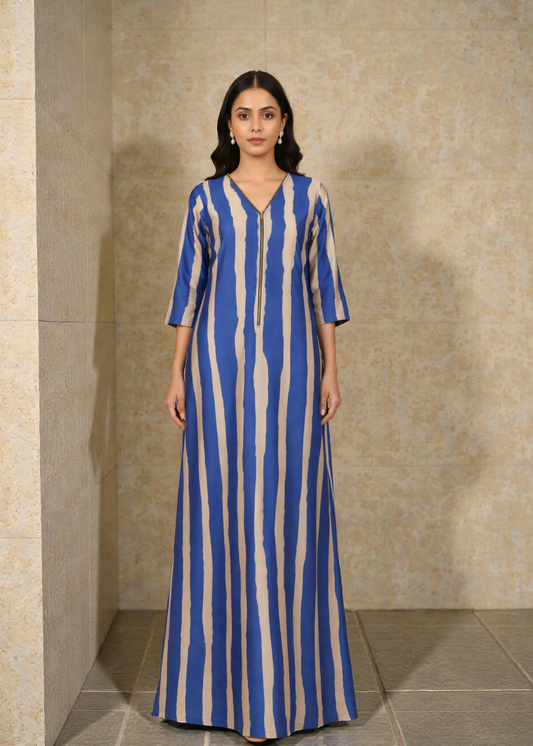 Blue & White Striped Kaftan Dress
