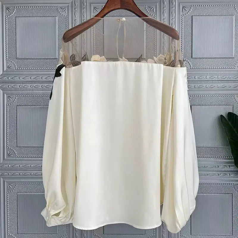 Cream Rose Lace Top