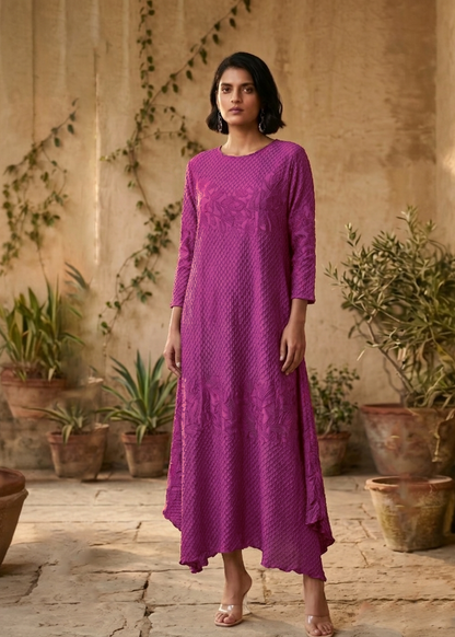 Dandelion Embossed Dress - Fuchsia