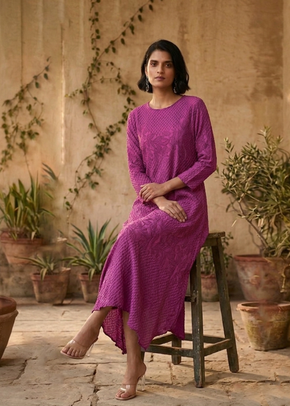 Dandelion Embossed Dress - Fuchsia