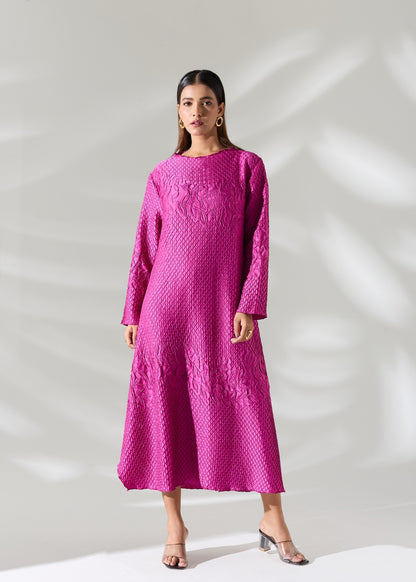 Dandelion Embossed Dress - Fuchsia