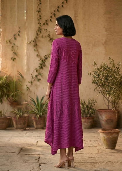 Dandelion Embossed Dress - Fuchsia
