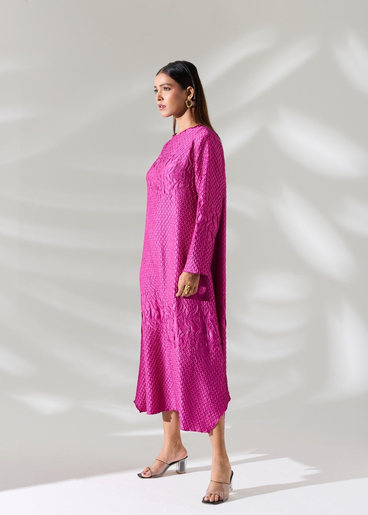Dandelion Embossed Dress - Fuchsia