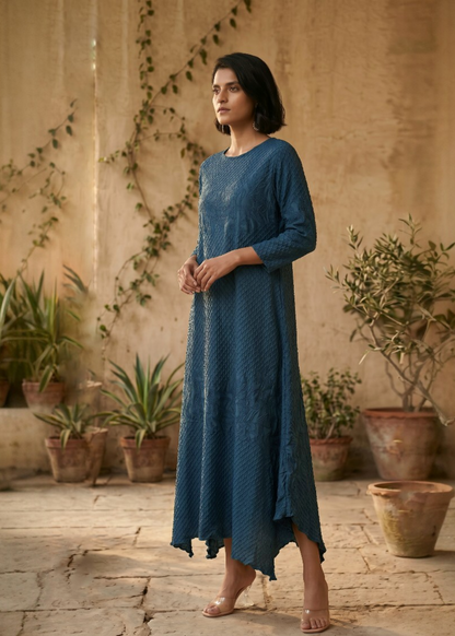 Dandelion Embossed Dress - Peacock Blue