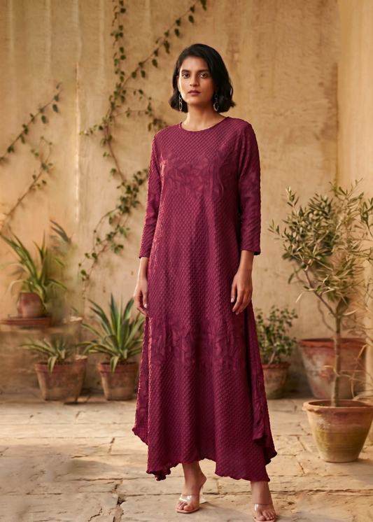Dandelion Embossed Dress - Wine