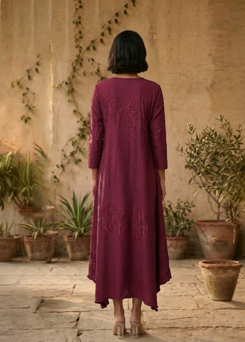 Dandelion Embossed Dress - Wine
