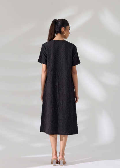 Floral Embossed Jane Dress - Black