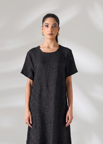 Floral Embossed Jane Dress - Black
