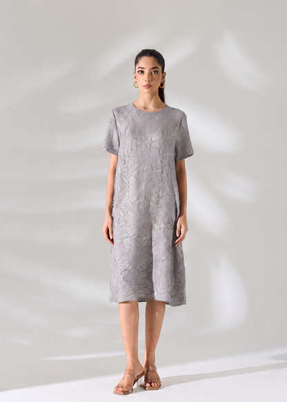 Floral Embossed Jane Dress - Grey