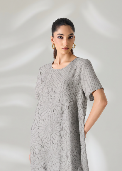 Floral Embossed Jane Dress - Grey