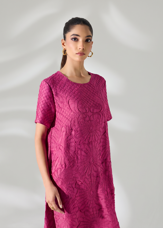 Floral Embossed Jane Dress - Hot pink
