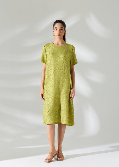 Floral Embossed Jane Dress - Lime Green