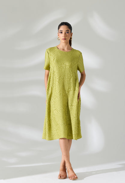 Floral Embossed Jane Dress - Lime Green