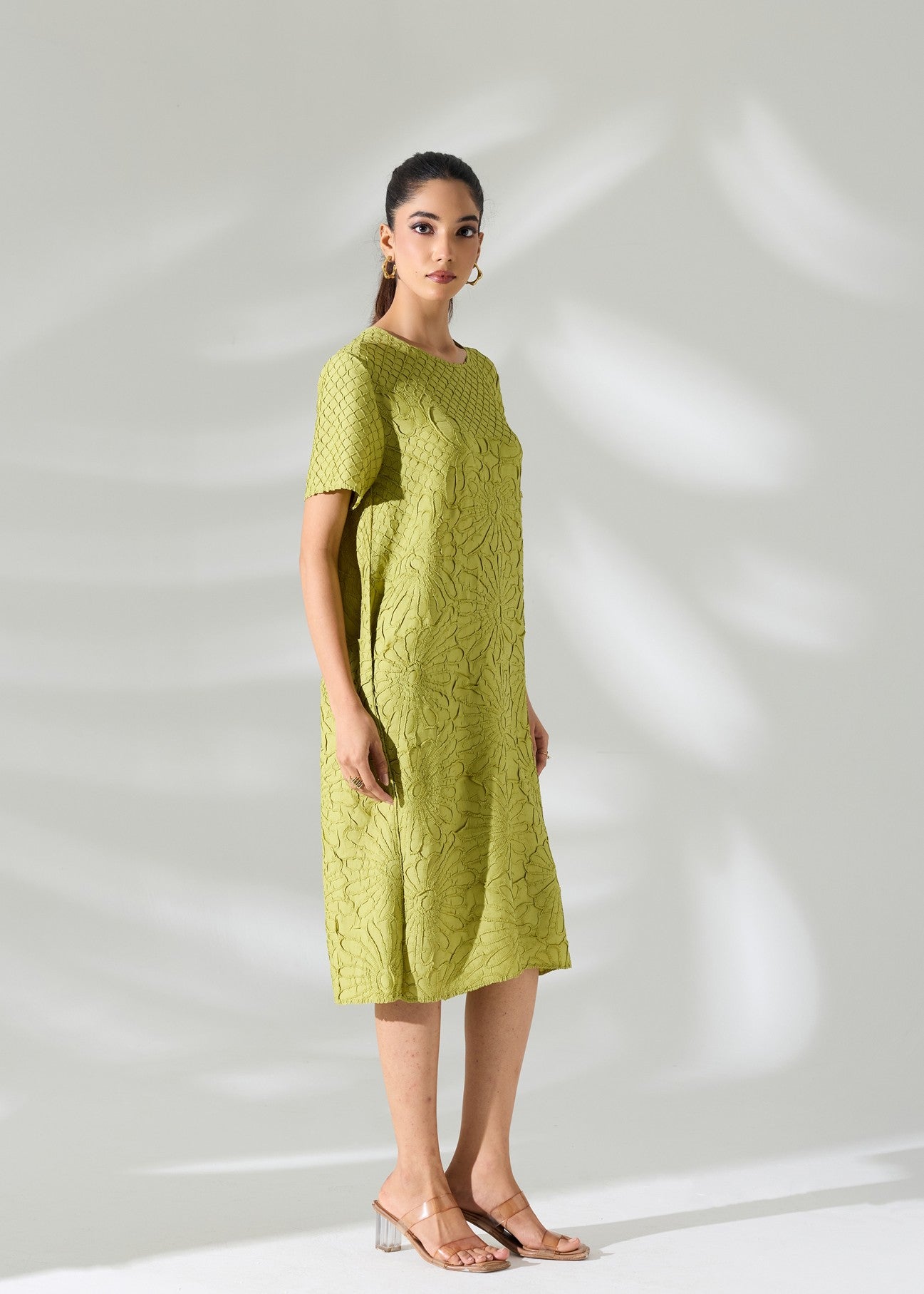 Floral Embossed Jane Dress - Lime Green