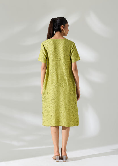 Floral Embossed Jane Dress - Lime Green