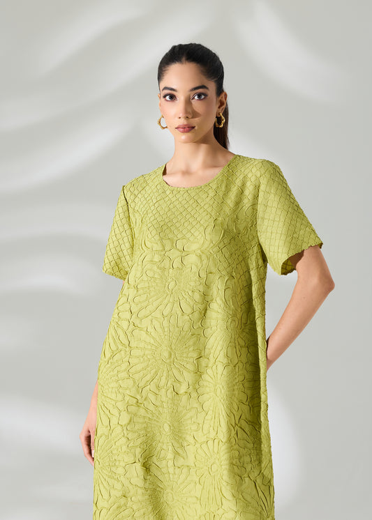 Floral Embossed Jane Dress - Lime Green