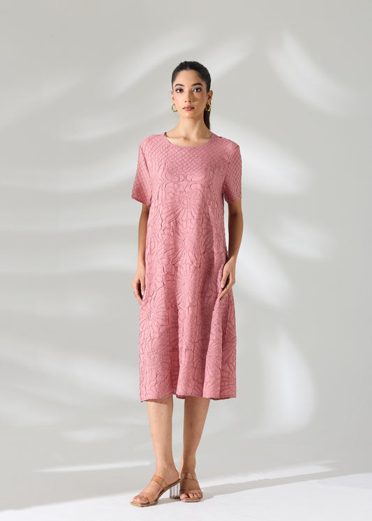 Floral Embossed Jane Dress - Mocha