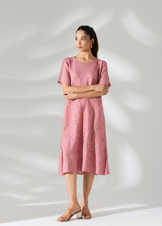 Floral Embossed Jane Dress - Mocha