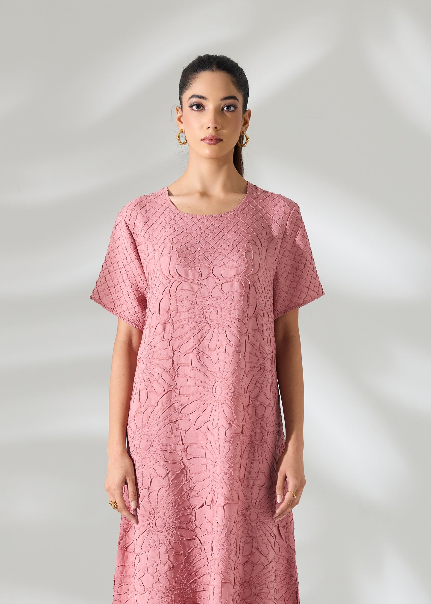 Floral Embossed Jane Dress - Mocha