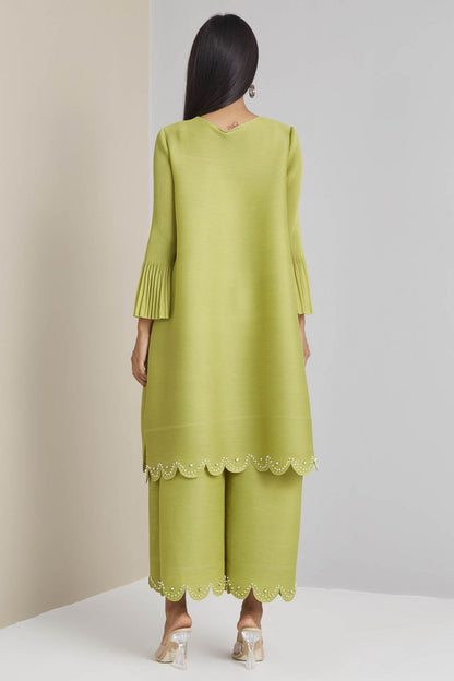 Green Pleated Pearl Tunic Set