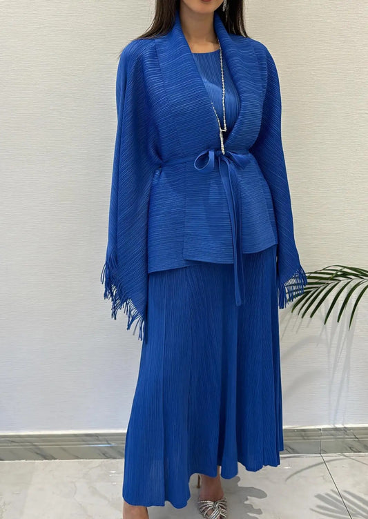 Juno Midi Dress with Fringe Cape - Royal blue