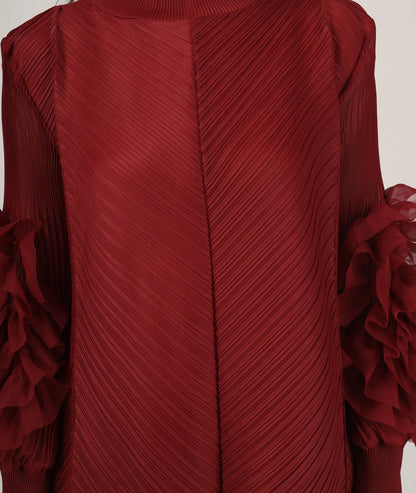 Burgundy Flora Pleated Dress