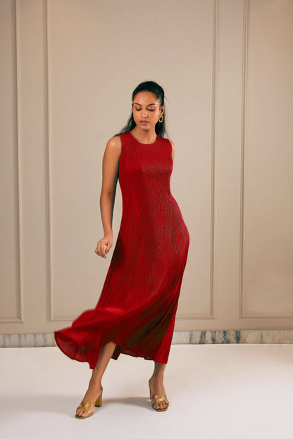 Juno Midi Dress with Fringe Cape - Red