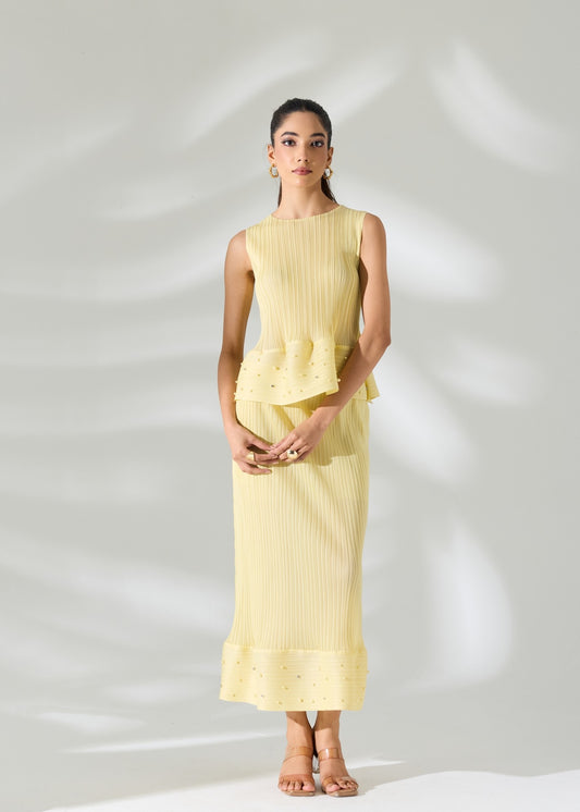 Kiki Peplum Skirt Set - Butter Yellow