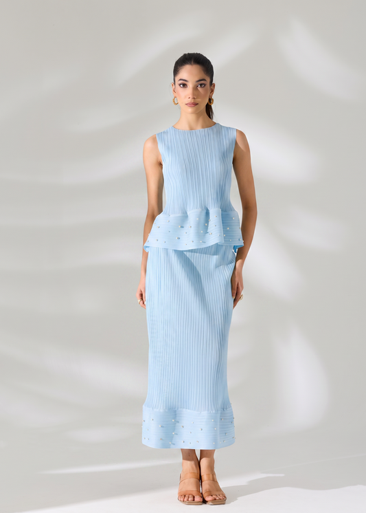 Kiki Peplum Skirt Set - Light Blue