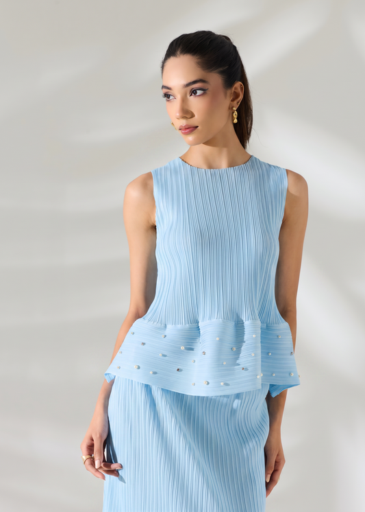 Kiki Peplum Skirt Set - Light Blue