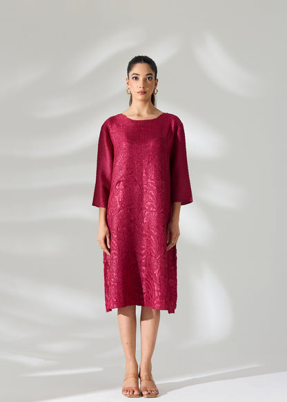 Lattice Embossed Calliope Dress - Burgundy