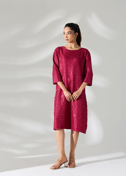 Lattice Embossed Calliope Dress - Burgundy
