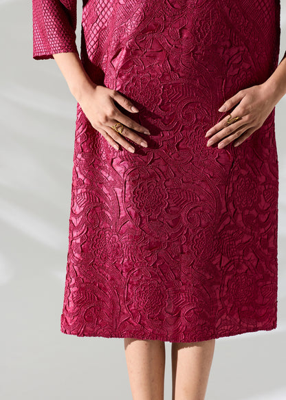 Lattice Embossed Calliope Dress - Burgundy